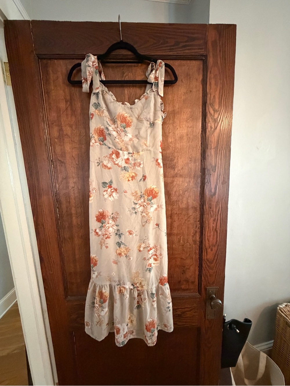 fab'rik Cream Maxi Dress with Orange Floral Print